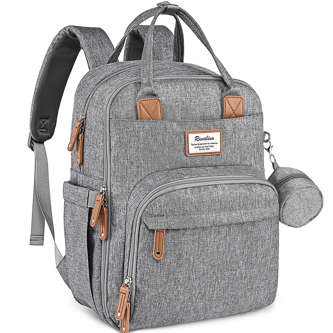 RUVALINO Baby Diaper Bag Backpack with Changing Pad, Waterproof, – XL Gray (YW168)