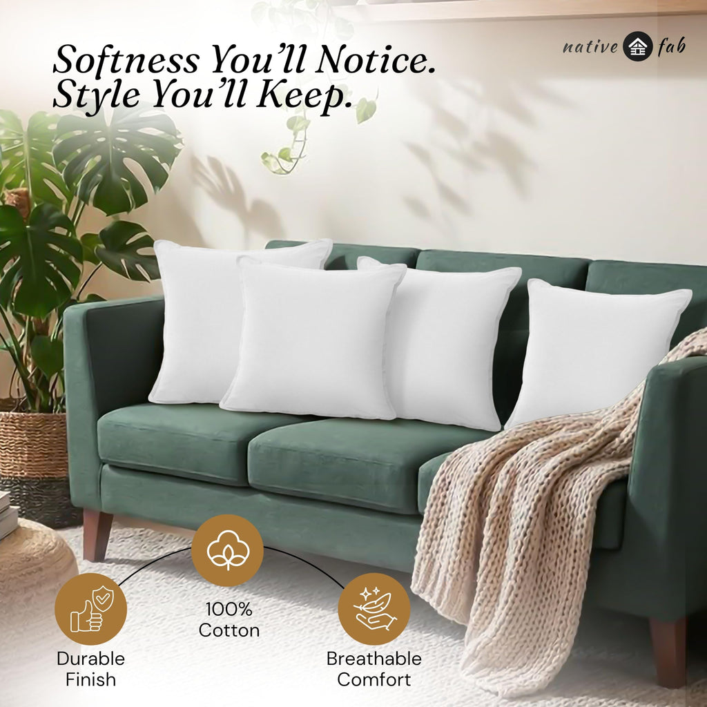 Native Fab Throw Pillow Cushion Cover for Sofa Couch Bed Comfort - Solid, White / 16" x 16" (Pack of 2) view 2