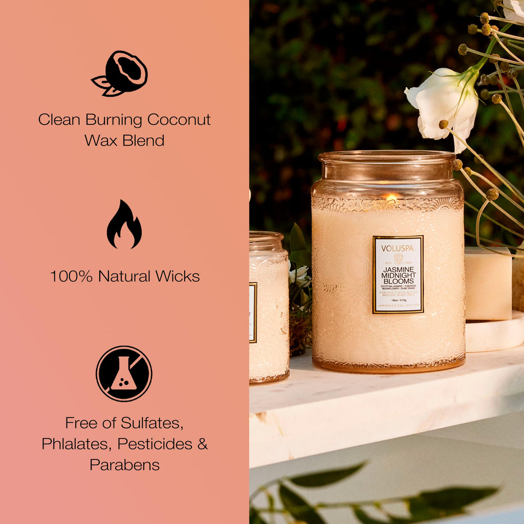 Voluspa Large Scented Candle Jar 18 Oz, 100 Hr Burn - 8 - Jasmine Midnight Blooms view 3