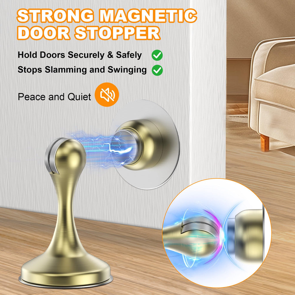 Crosize Magnetic Door Stoppers 2 Pack, Stainless Steel Door Stops, – Gold