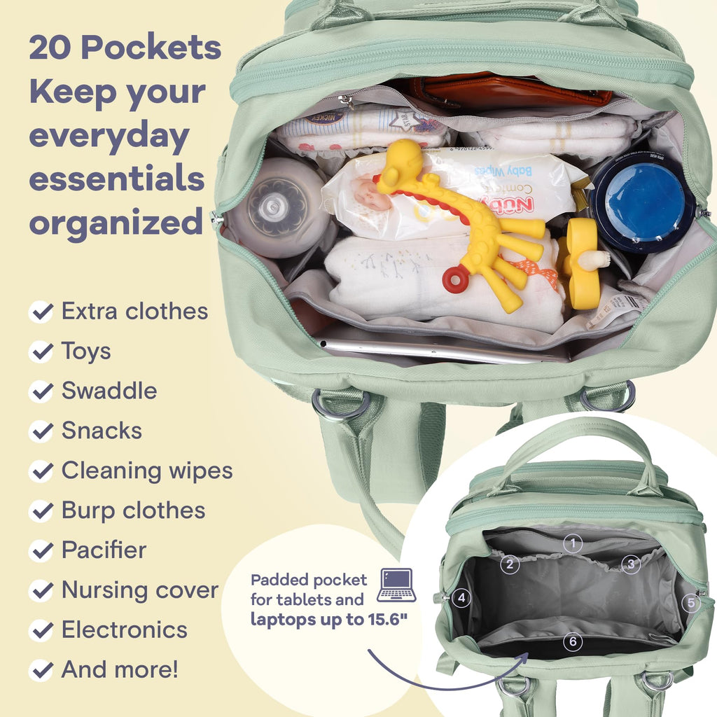 RUVALINO Diaper Bag Backpack-Multifunction Baby Travel Bag with Changing pad, Insulated Bottle Holders & Pacifier Case
