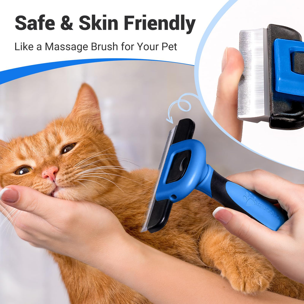 MIU COLOR Pet Grooming Brush Deshedding Tool for Dogs & Cats - Navy Blue / Short and Medium Hair view 4
