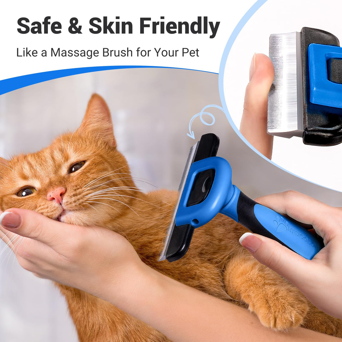 MIU COLOR Pet Grooming Brush Deshedding Tool for Dogs & Cats - Navy Blue / Short and Medium Hair view 4
