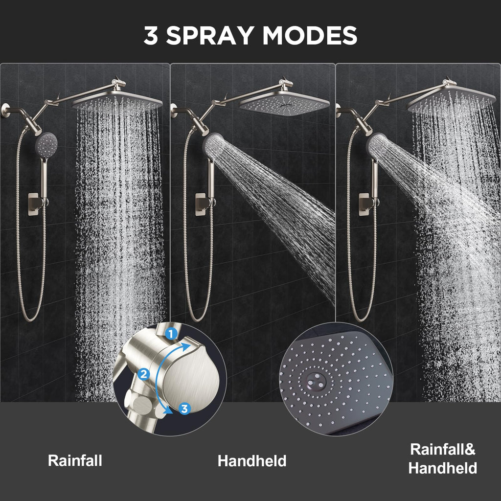 Veken Brushed Nickel 11.8" Shower Head with Handheld,Stain Resistant Finish (SHC5V403)