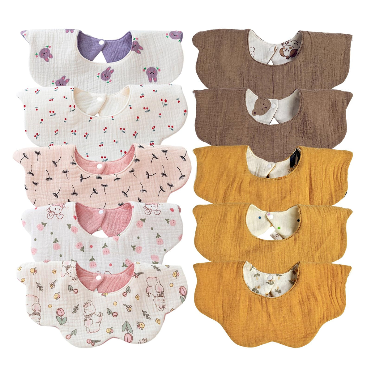 DOSMINE Organic Cotton Muslin Baby Bibs for Drooling & Teething - Sunny Yellow