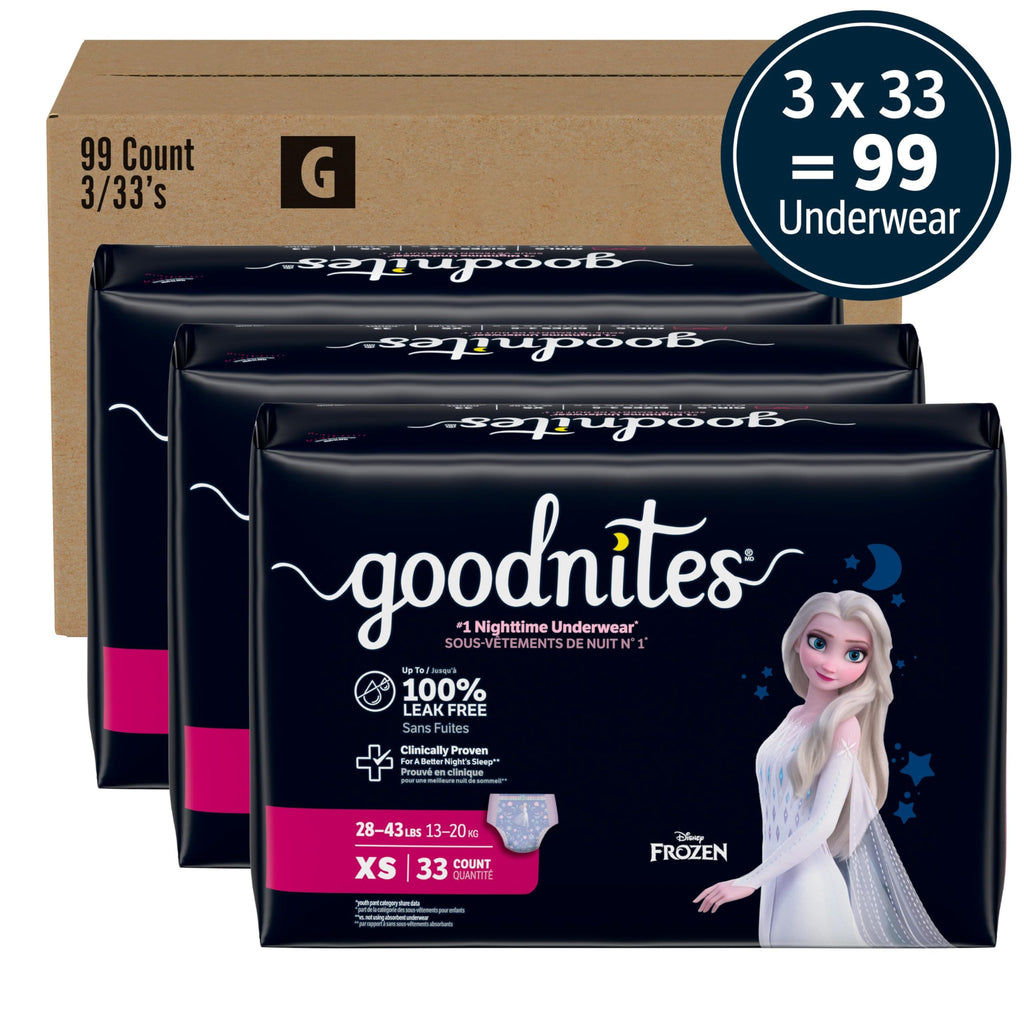 GoodNites Girls Nighttime Underwear, Size Extra – Small, 99 Ct (Pack of 3)