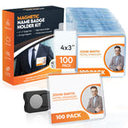 100 Pack of 4x3 Magnetic Name Badge Holders (White Printable Inserts Included)