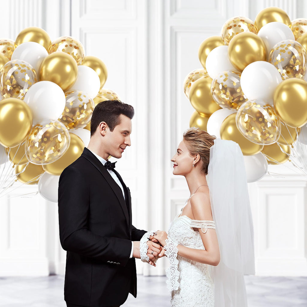 60pcs 12inch Confetti Balloons - White Gold view 4
