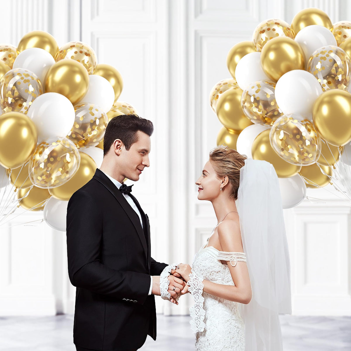 60pcs 12inch Confetti Balloons - White Gold view 4