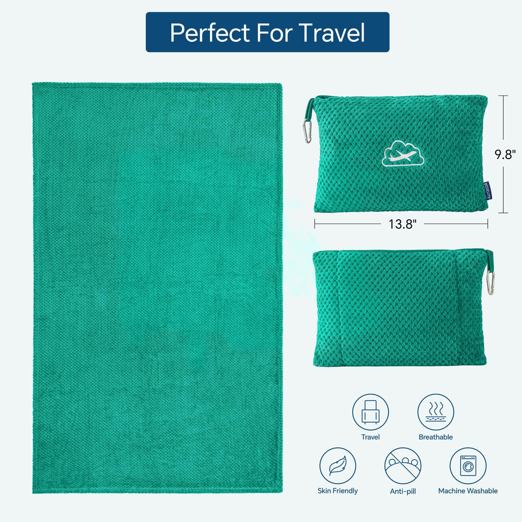 BEDELITE Travel Blanket with Bag, Jacquard Fleece Blanket 65"x40" - Teal view 2
