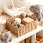 Scalloped Basket, Wicker Storage Baskets, Hand Woven Baskets for Shelves,Natural Baskets for Organizing - Light Brown / M view 1