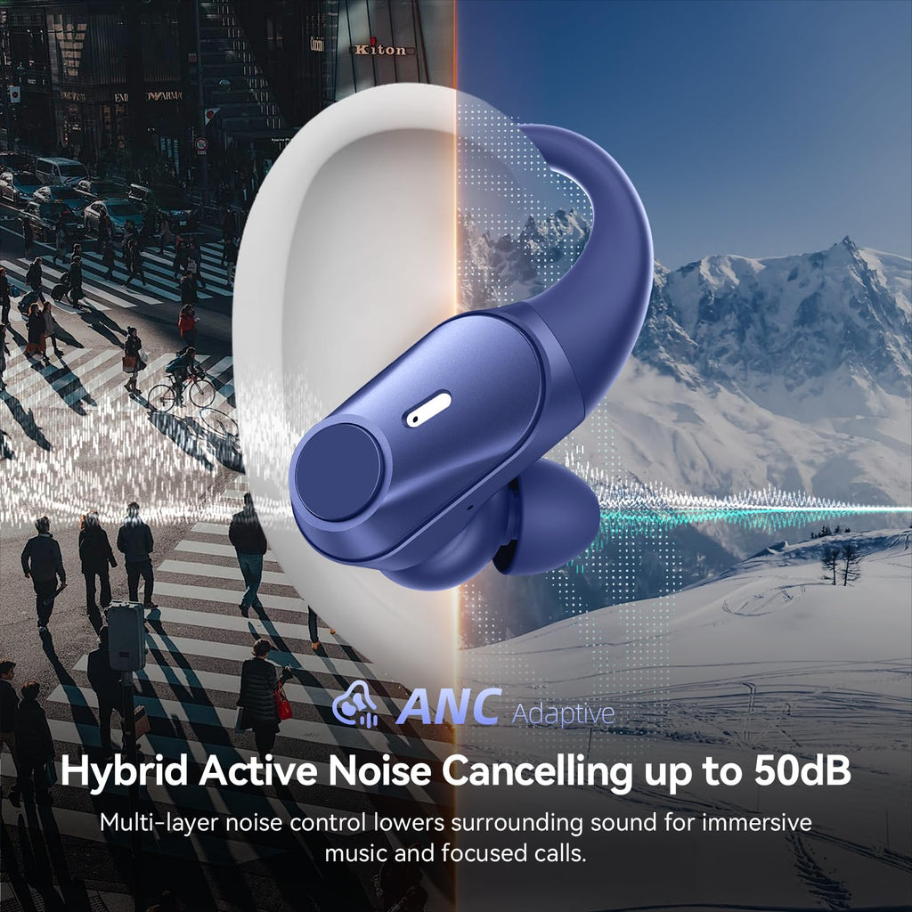 Active Noise Cancelling Ear Buds Wireless Bluetooth Headphones 80H Playtime Display Charging Case 50dB ANC Over - Blue view 1