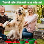 SLSON Collapsible Dog Dual Bowls Reinforced Rim 180 Degrees Flip Over Bowl - Green view 4
