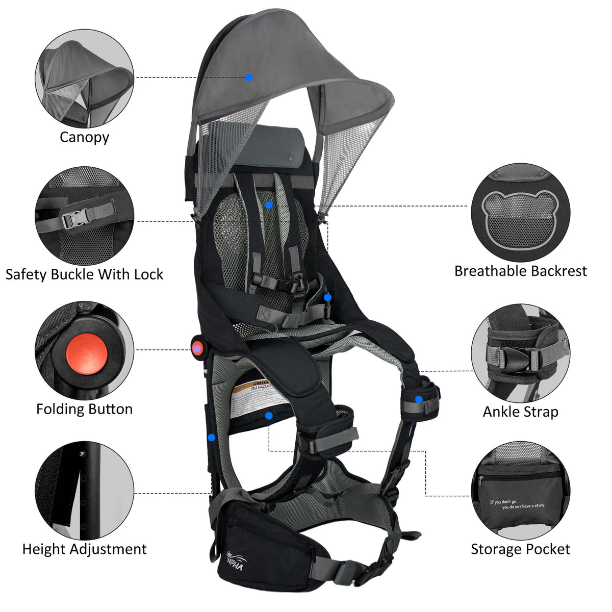 WIPHA Toddler Hiking Backpack Carrier - Dark Grey view 2
