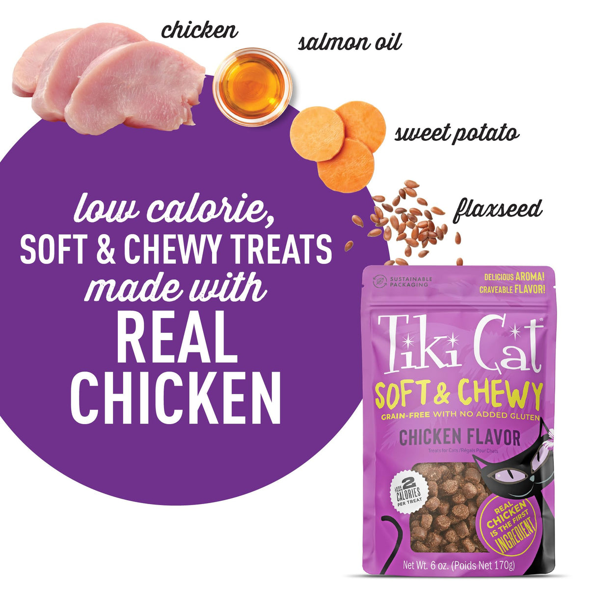 Tiki Cat Soft & Chewy Dry Cat Treats, Chicken Flavor, 6 oz Pouch (additional view 3)