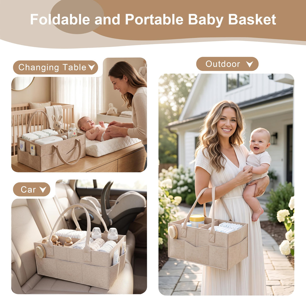 3 Tier Rolling Diaper Caddy Cart - Beige view 4