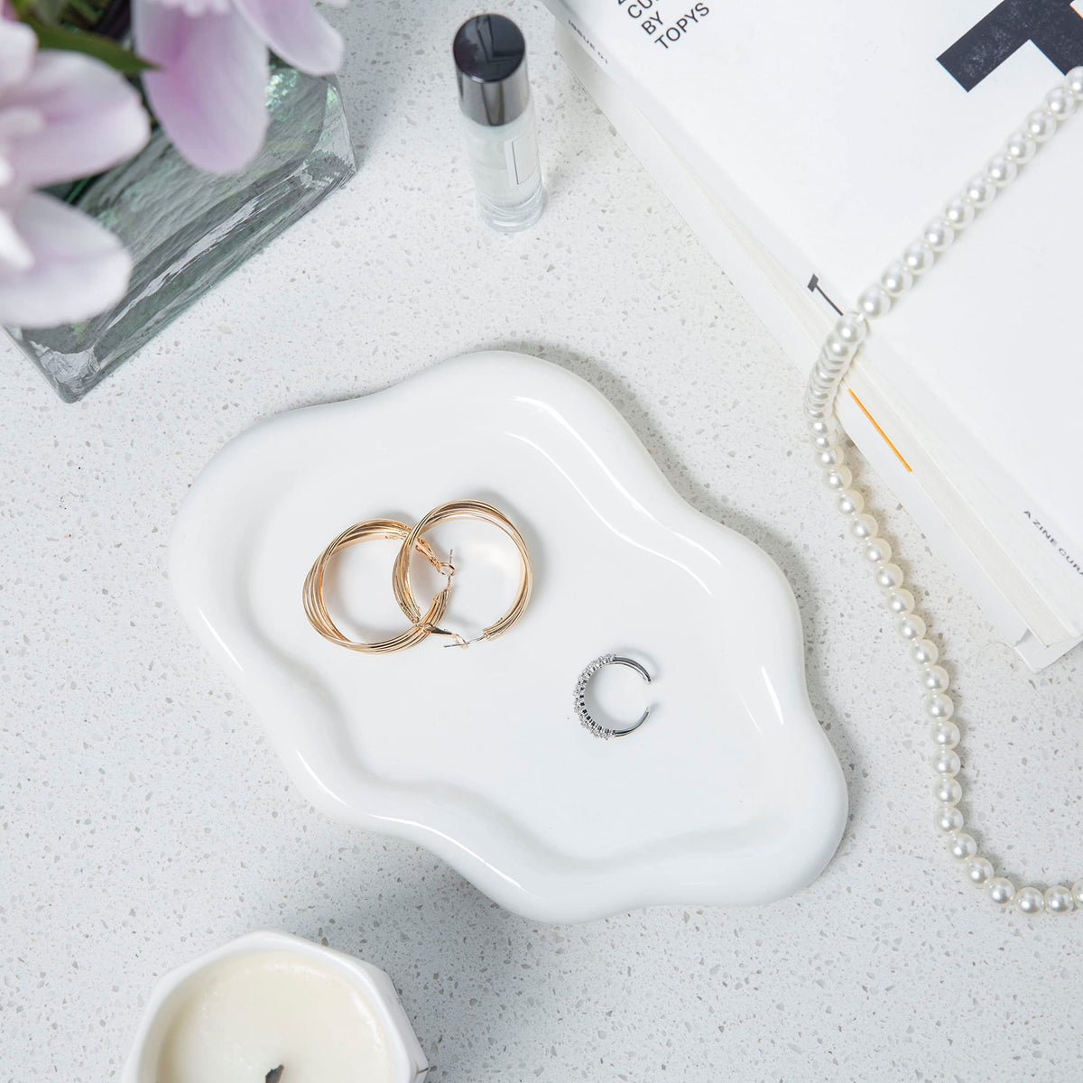 Lynagert Cloud Trinket Dish, Chubby Jewelry Tray, Ceramic Jewelry Ring Trinket Dish for (additional view 3)