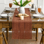 Artoid Woven Farmhouse Hollow Table Runner - Caramel / 12" x 60", Table Runner view 2
