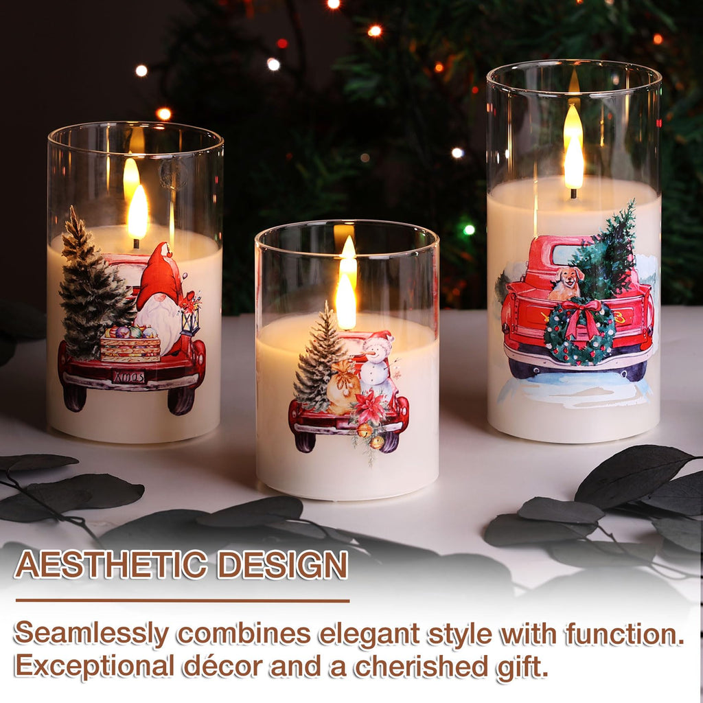 Eywamage Glass Flameless Candles with Remote - Red Truck view 5