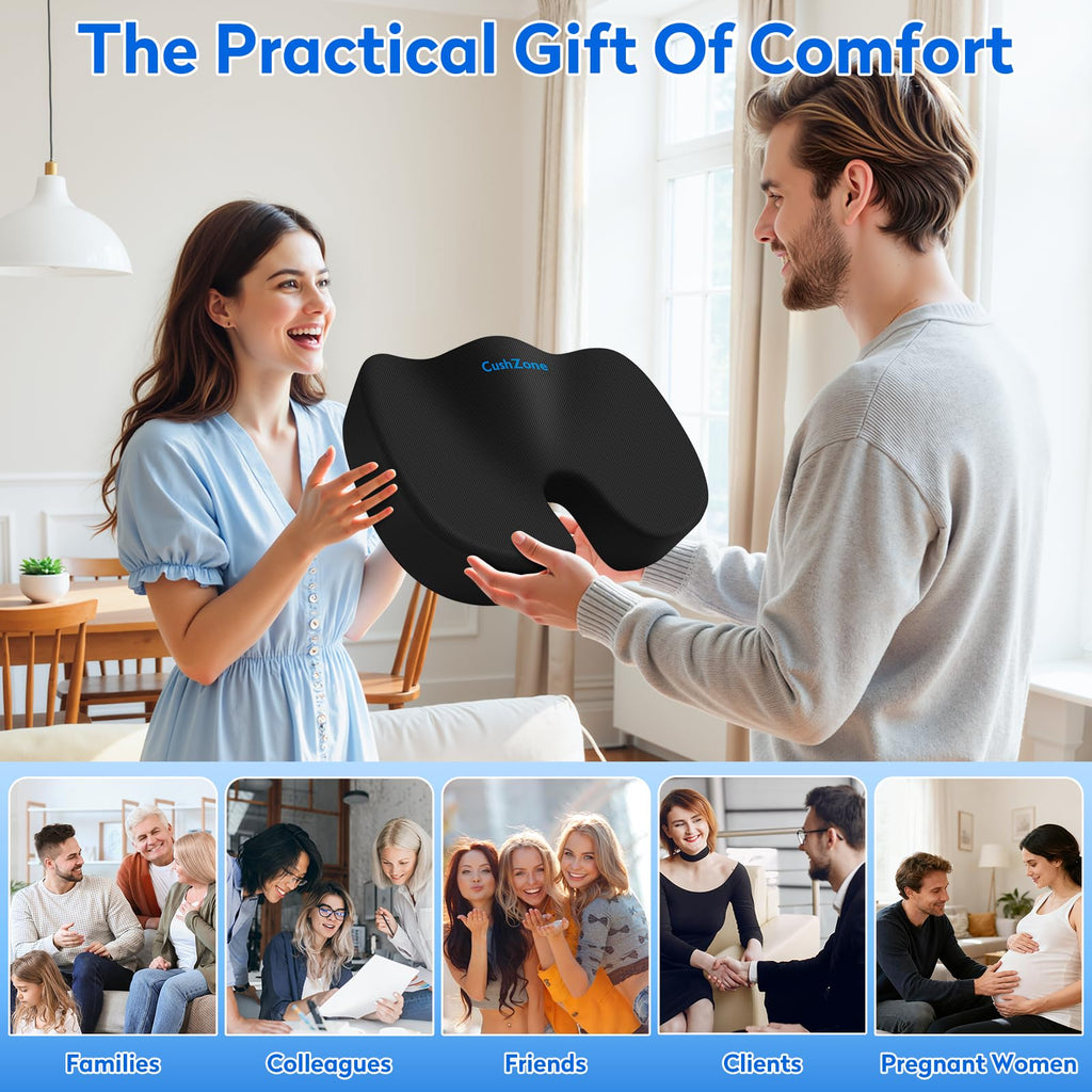 CushZone Seat Cushion Memory Foam Chair Pad for Office & Car, – Black (MPNCZ0004-0BL)