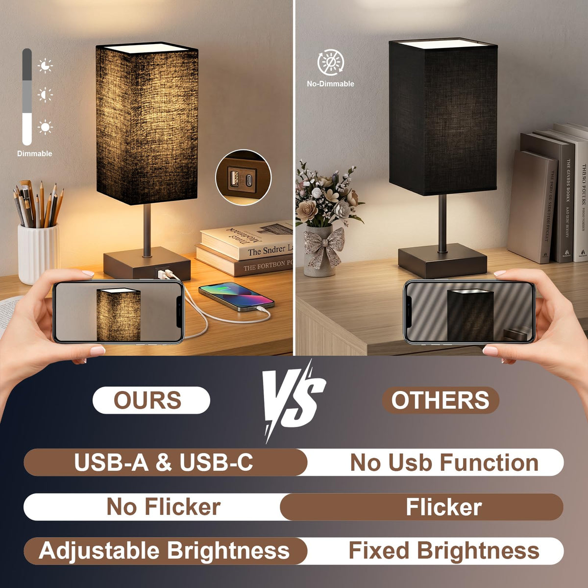hansang Bedside Table Lamp with Touch Control, USB-C + USB-A - view 3