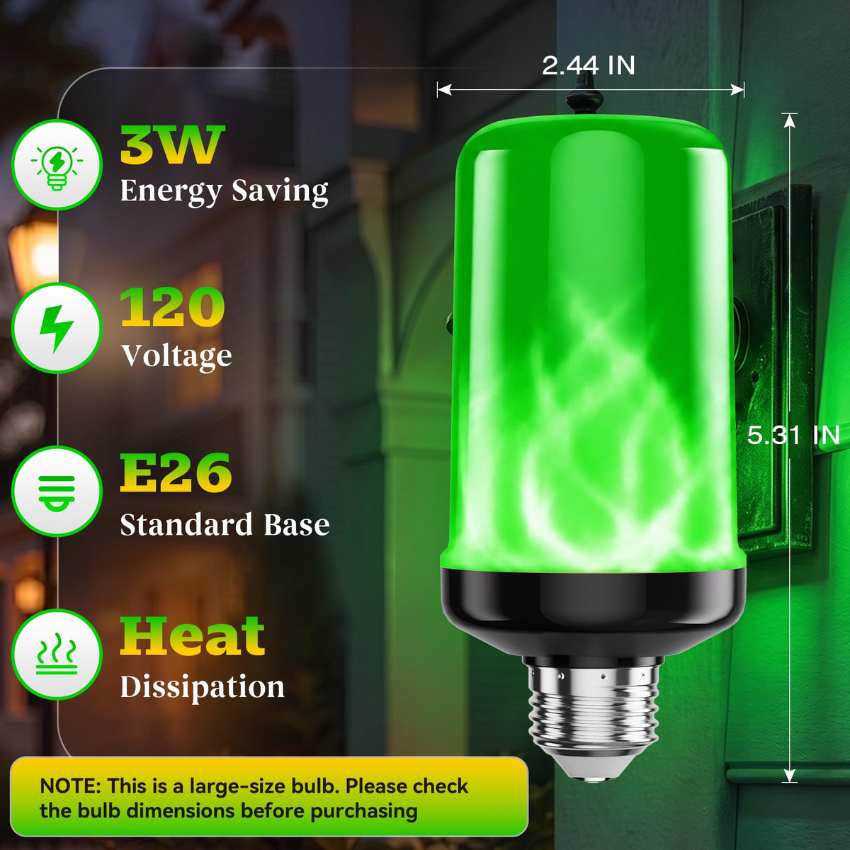 hyrion LED Flame Light Bulbs - Green view 6
