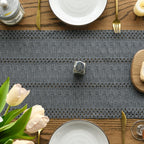 Artoid Woven Farmhouse Hollow Table Runner - Dark Grey / 12" x 72", Table Runner view 3