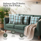 Native Fab Throw Pillow Cushion Cover for Sofa Couch Bed Comfort - Gingham Coastal Seafoam & Mint Green / 16" x 16" (Pack of 2) view 2