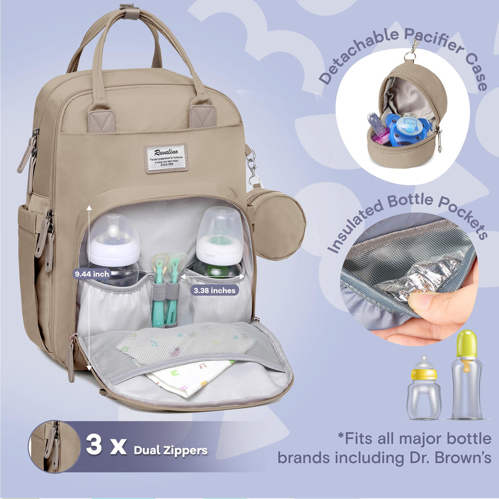 RUVALINO Baby Diaper Bag Backpack with Changing Pad, Waterproof, Clay (168)