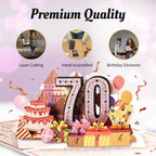 Aiunmiol 70th Birthday Card for Women Her, Large 3D Pop Up 70th Birthday cards for Mom Grandma, Happy 70 Year Old (Pack of 2)