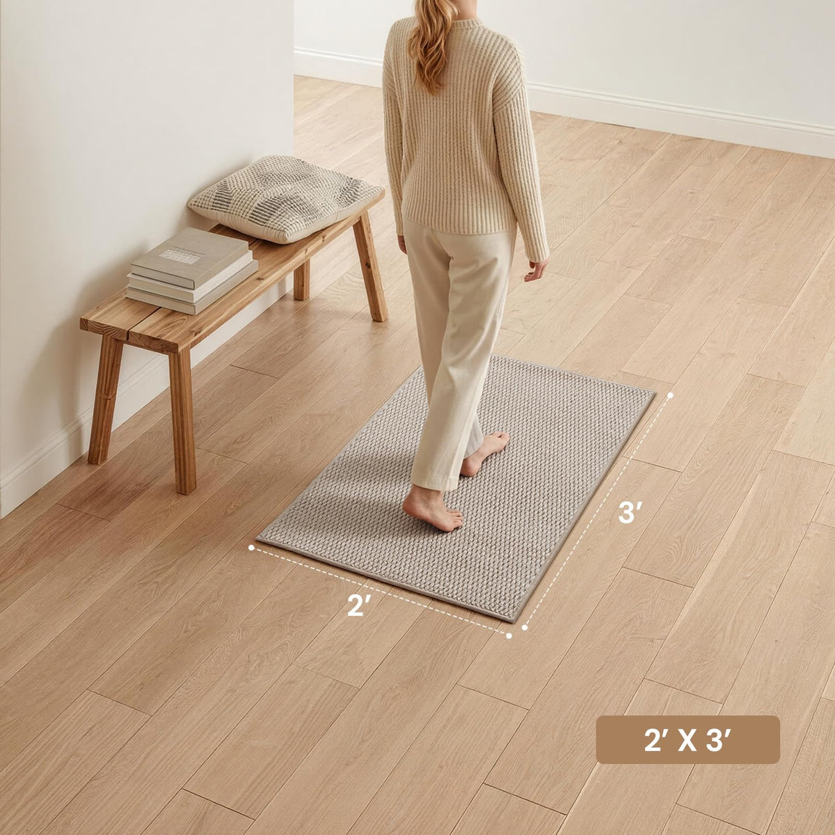 Sunfly Runner Rug with Non Slip Rubber Backing - Beige / 2' x 3' (Rectangular) view 1