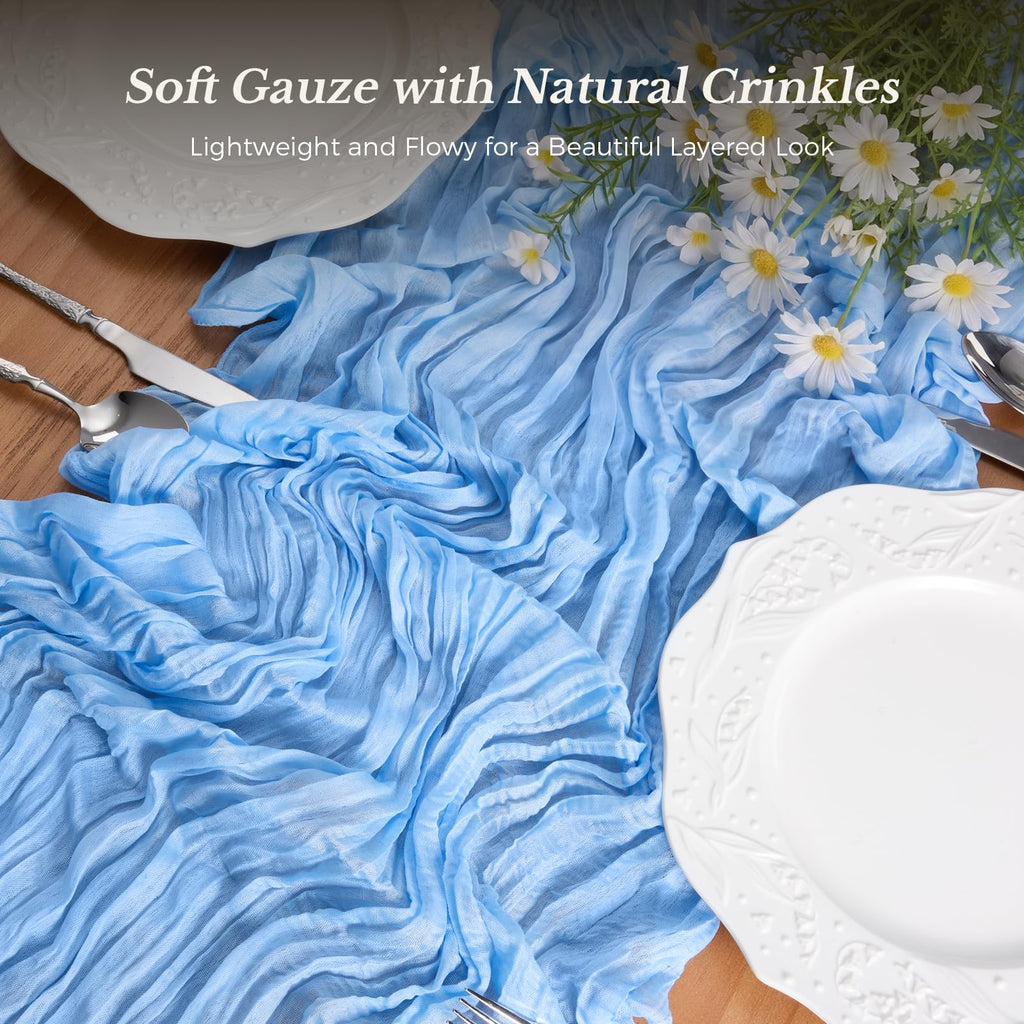 Goodluck Cheesecloth Table Runner 35x120 Inch Boho Gauze Table Runner - Baby Blue view 2