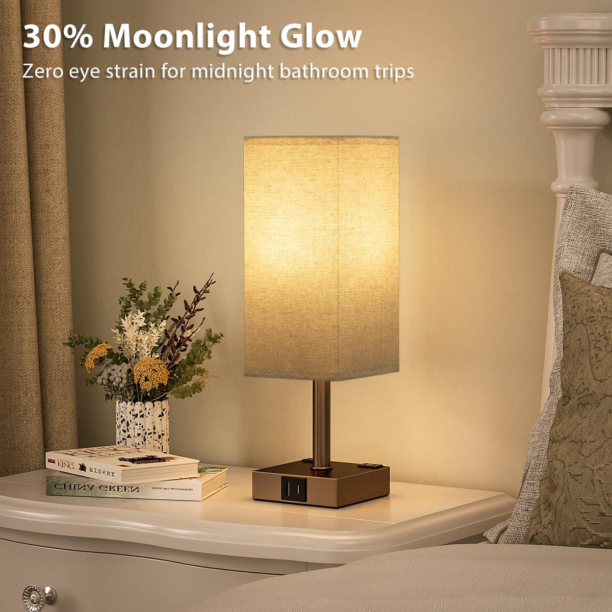 aooshine Set of 2 Touch Lamps with USB-C Port - Brown Shade-Brown Base view 5