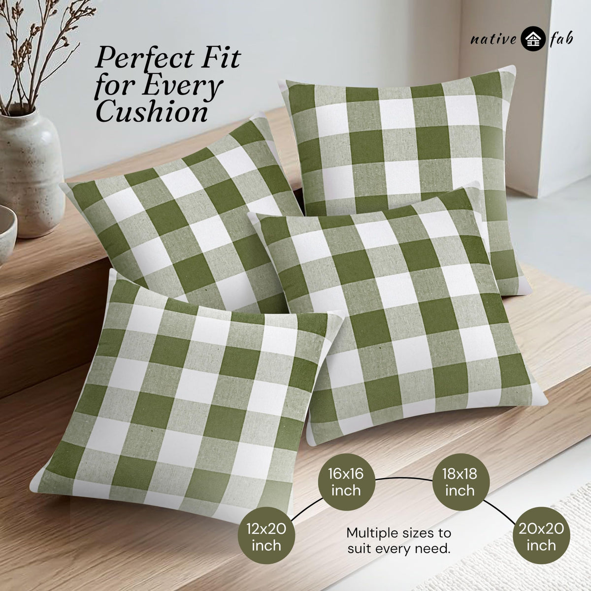 Native Fab Throw Pillow Cushion Cover for Sofa Couch Bed Comfort - Buffalo Mint Green / 20" x 12" (Pack of 2) view 5