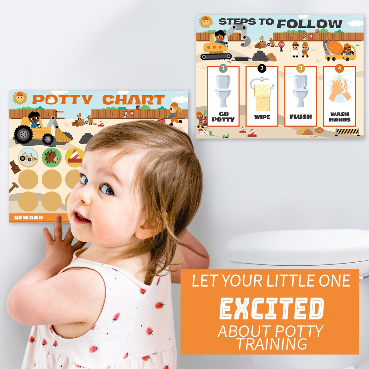 Potty Training Chart for Boys, Construction Theme, 8.3 x 11.2 inches, 10 Pack Chart with (additional view 4)