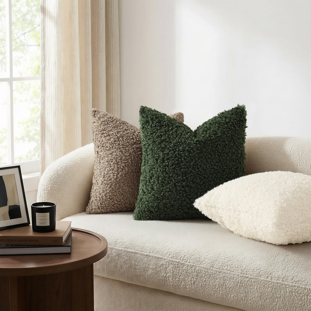 decorUhome Sherpa Decorative Throw Pillow Covers - Olive Green / 20" x 20" (Pack of 2) view 1