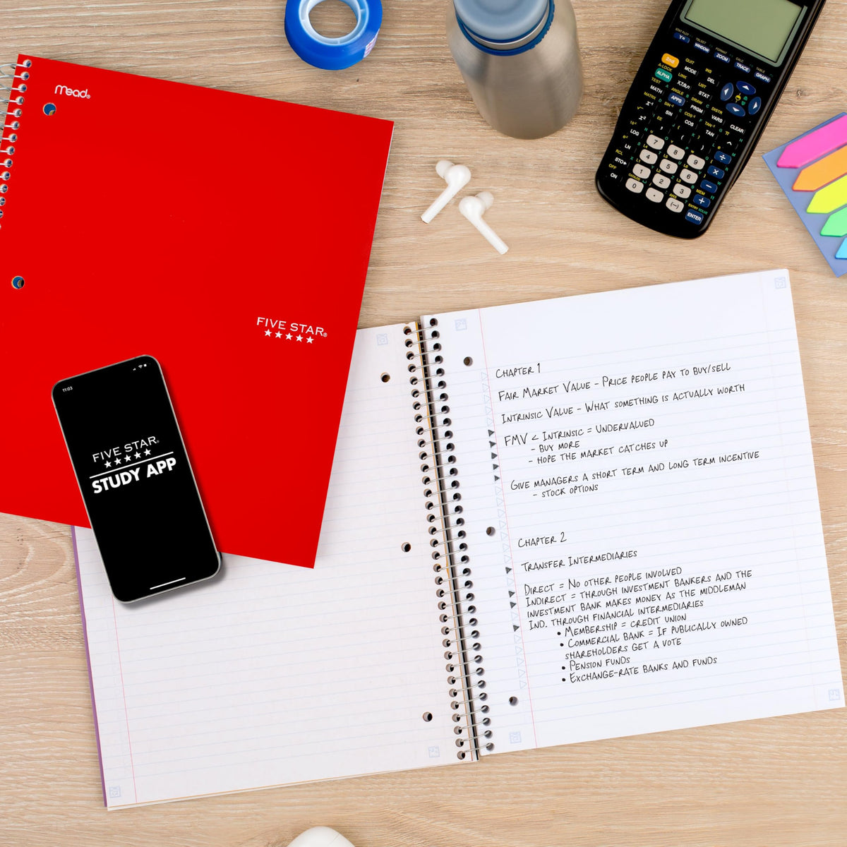 Five Star Spiral Notebook + Study App, 5 Subject, College Ruled Paper, 8-1/2" x 11", 200 Sheets, Fights Ink Bleed, Water Resistant Cover