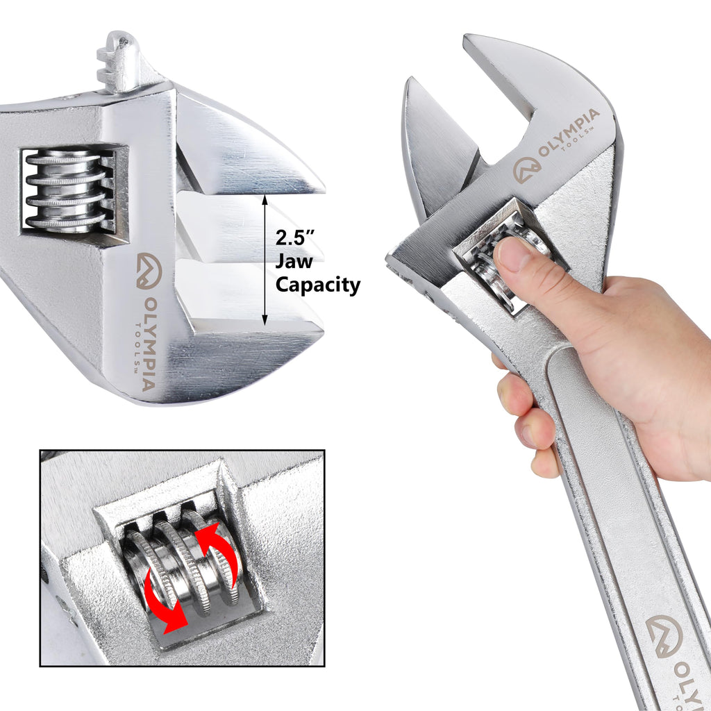 Olympia Tools 24" Adjustable Wrench, Heavy Duty Drop Forged Steel, Chrome Plated, Precision Machined Jaws, Rust