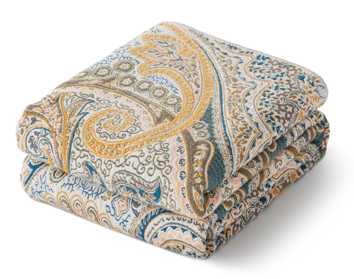 Classic Farmhouse Quilt Bedding, Muslin Blankets for Adults, Vintage Woven Decorative Blanket for Couch, Bed Layering Use - 2 - Paisley / Throw (50 x 60 Inch)