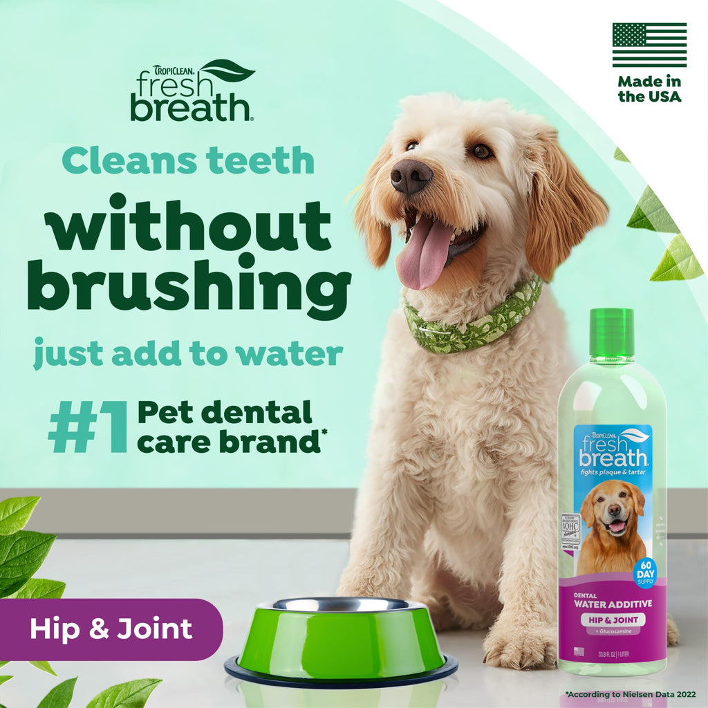 TropiClean Fresh Breath Water Additive for Hip & Joint Support, 33.8oz (FBHJWA33.8Z)