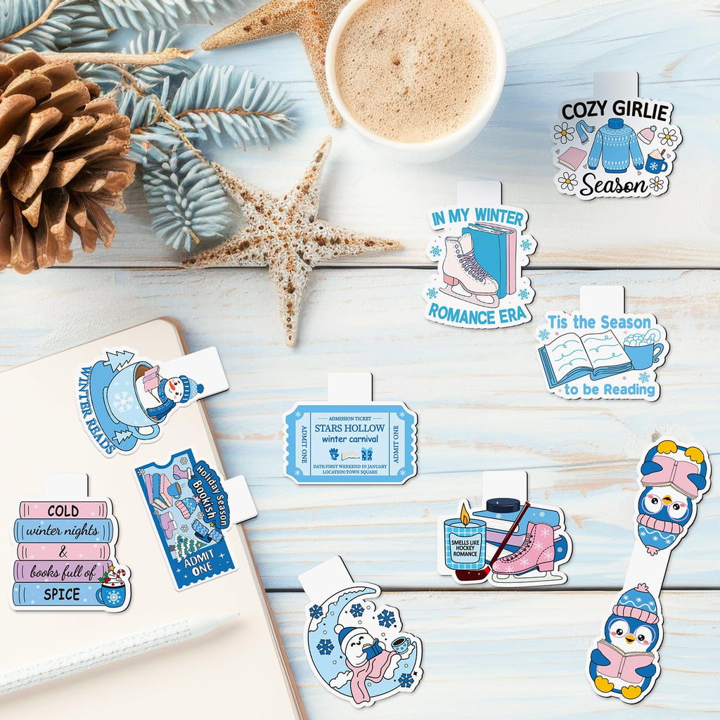 10Pcs Magnetic Bookmarks Book Mark Clips Page Markers for Reading - Cozy Winter view 3