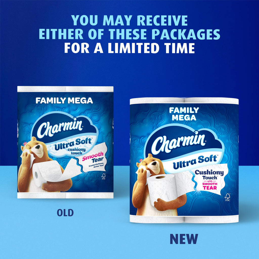 Charmin Ultra Soft Cushiony Touch Toilet Paper, 24 Family Mega = 123 Regular Rolls, – White (Pack of 24)