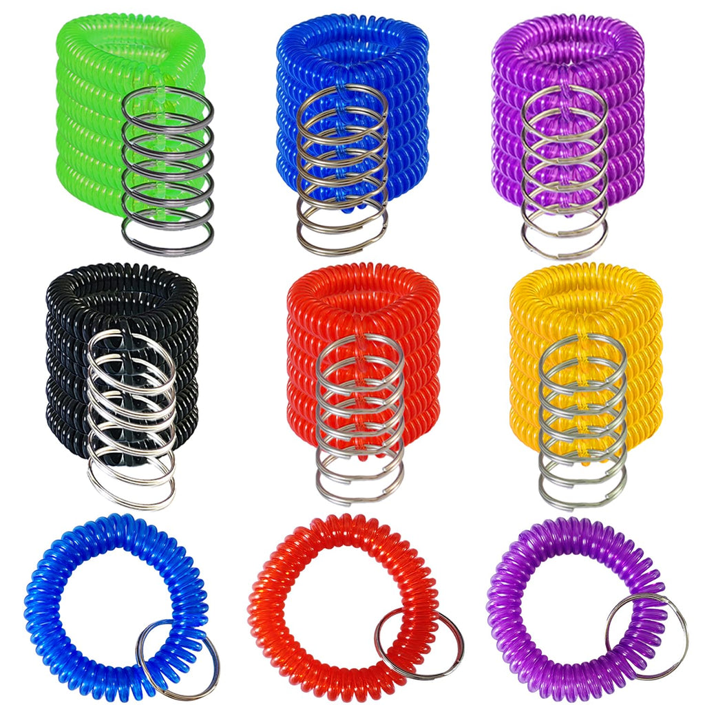 36 Pack Spring Spiral Wrist Coil Key Chain, Wristband Key Ring - Assorted Color