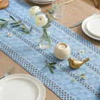 Artoid Woven Farmhouse Hollow Table Runner - Sky Blue / 12" x 48", Table Runner view 4