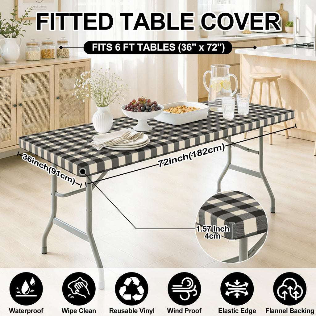 Smiry Rectangle Picnic Table Cloth - Black and Beige / 72" x 36" (Rectangular) view 6