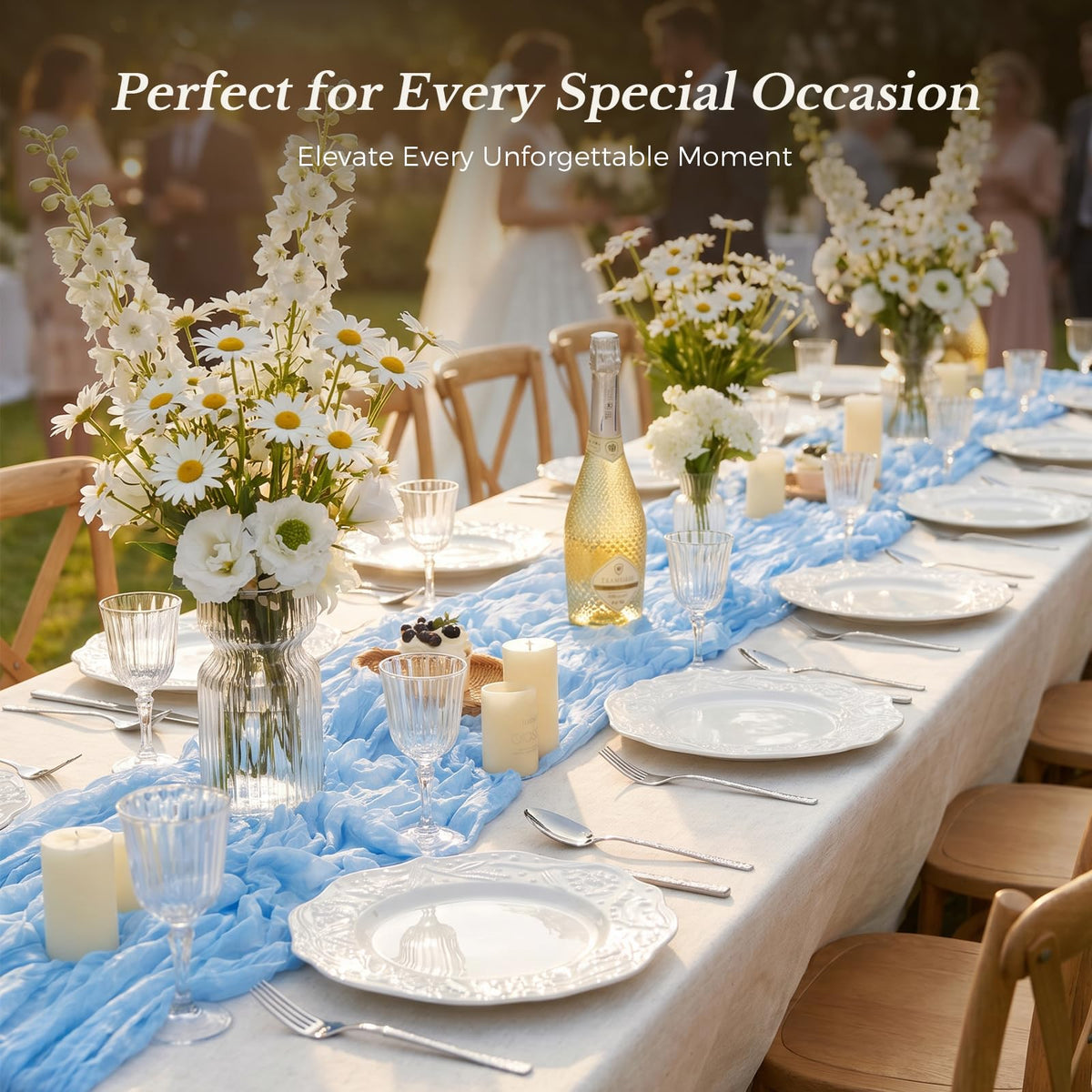 Goodluck Cheesecloth Table Runner 35x120 Inch Boho Gauze Table Runner - Baby Blue view 4