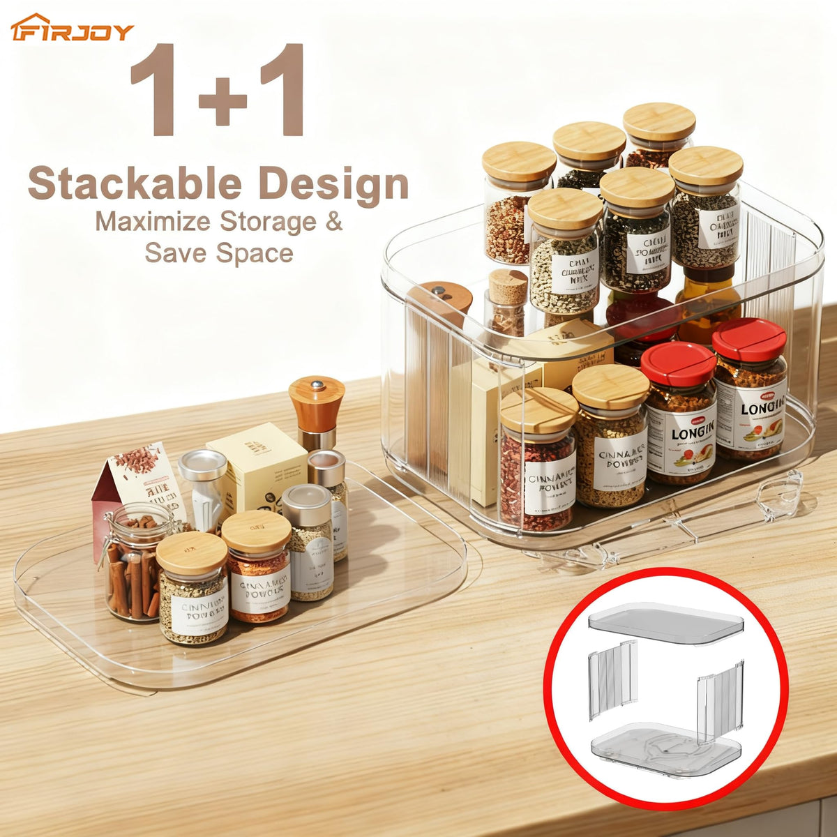 FIRJOY Lazy Susan Organizer - 2 Tier Rectangular / 14" x 10" Clear - 1 Pack view 4