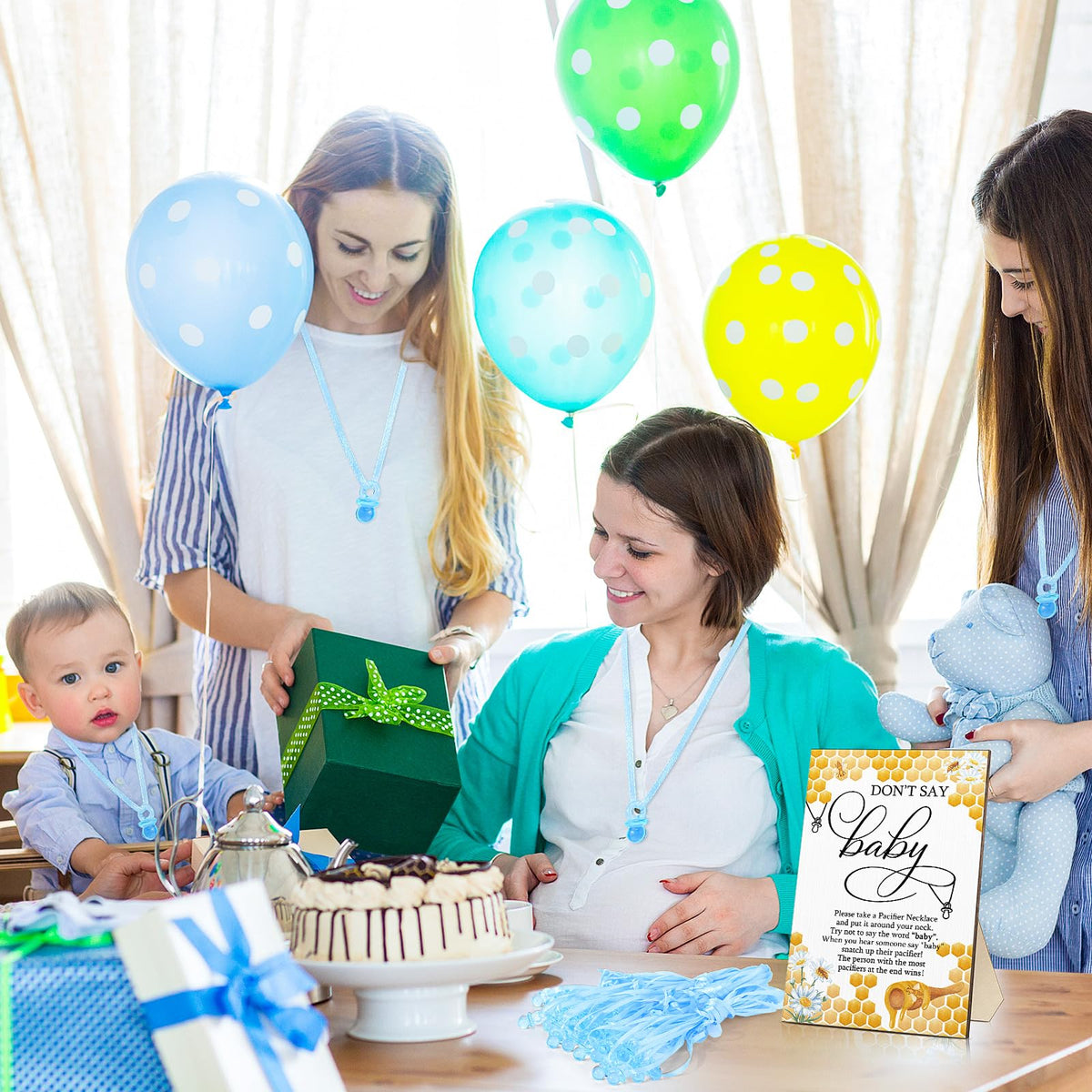 Geetery 51 Pcs Baby Shower Game Pacifier Necklace - Blue / Bee view 5
