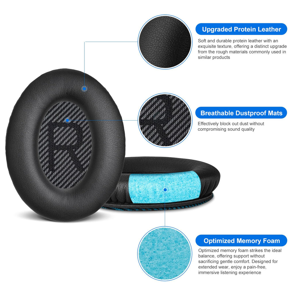 Aurivor Replacement Ear Pads for Bose QuietComfort QC35 QC25 QC15 QC2 Headphones - Black v2 view 2