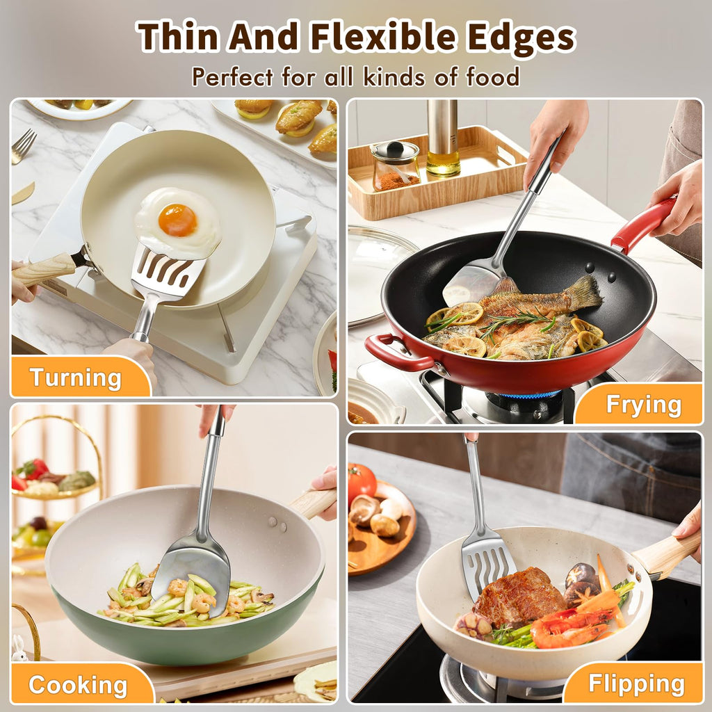MemoGem Stainless Steel Spatula Set, Metal Solid & Slotted Turner - B. 2PC Spatula view 6